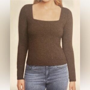 Express Woman’s Large Brown Long Sleeve Square Neck Top NWT